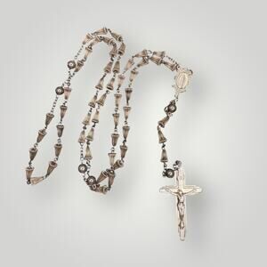 VTG Sterling Silver Catholic Rosary Miraculous Medal Crucifix Ornate Beads 34.9g